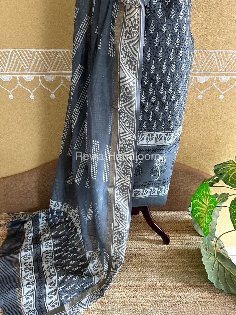  Batik Print Silk Top-Dupatta
