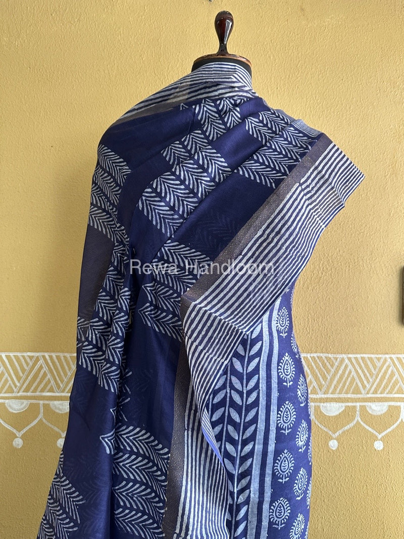 Blue Batik Print Silk Top-Dupatta BPSD05