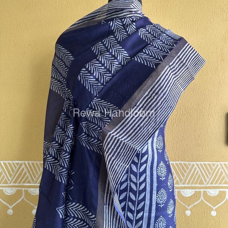 Blue Batik Print Silk Top-Dupatta BPSD05