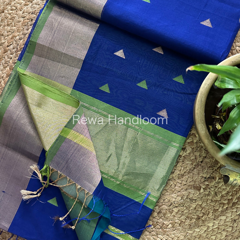 Dark Blue Zari Butti ~ Maheshwari Saree-SB09