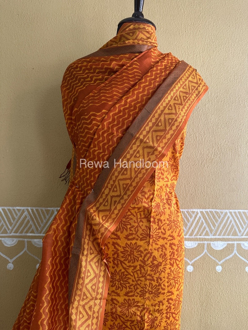 Mustard Yellow Batik Print Silk Top-Dupatta BPSD03