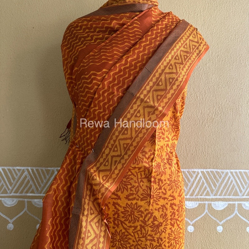 Mustard Yellow Batik Print Silk Top-Dupatta BPSD03