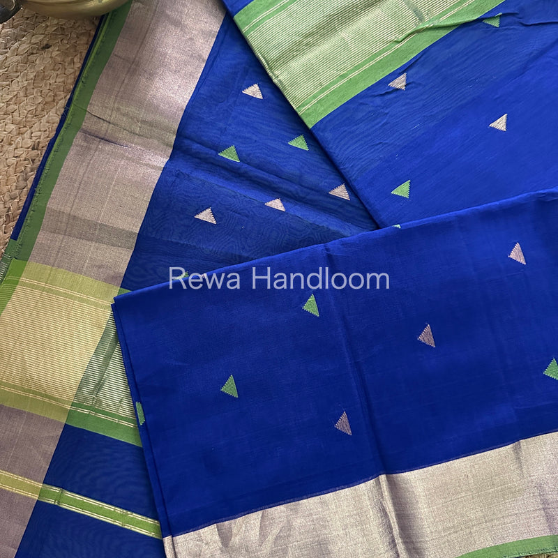 Dark Blue Zari Butti ~ Maheshwari Saree-SB09