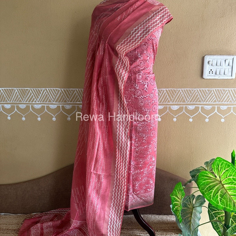  Batik Print Silk Top-Dupatta