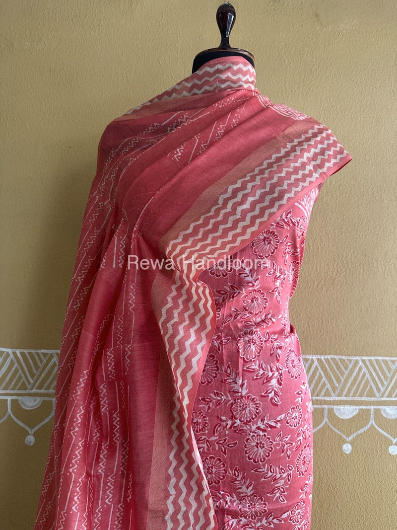 Peach Batik Print Silk Top-Dupatta BPSD02