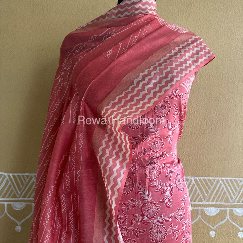 Peach Batik Print Silk Top-Dupatta BPSD02