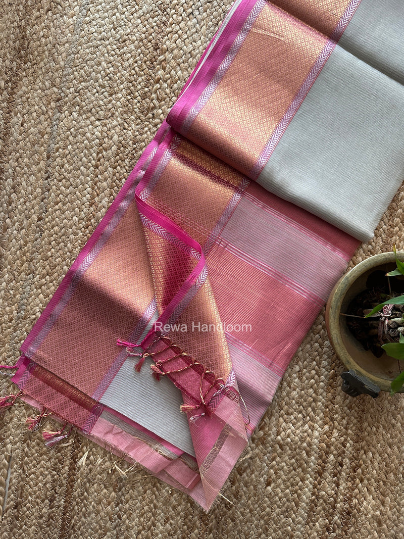Exclusive Maheshwari Gray Tissue Silk Saree ZTS0194