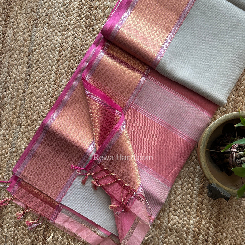 Exclusive Maheshwari Gray Tissue Silk Saree ZTS0194