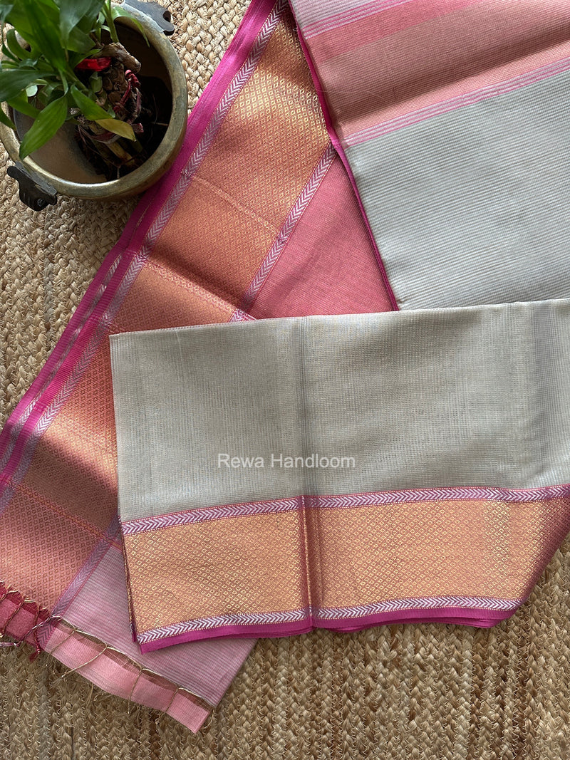 Exclusive Maheshwari Gray Tissue Silk Saree ZTS0194