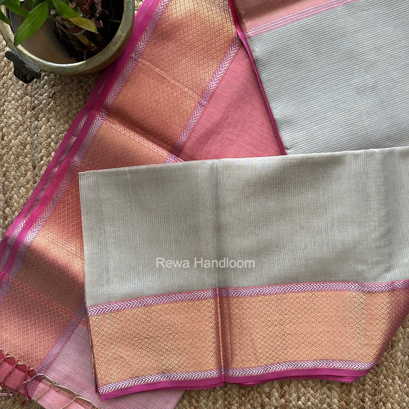 Exclusive Maheshwari Gray Tissue Silk Saree ZTS0194
