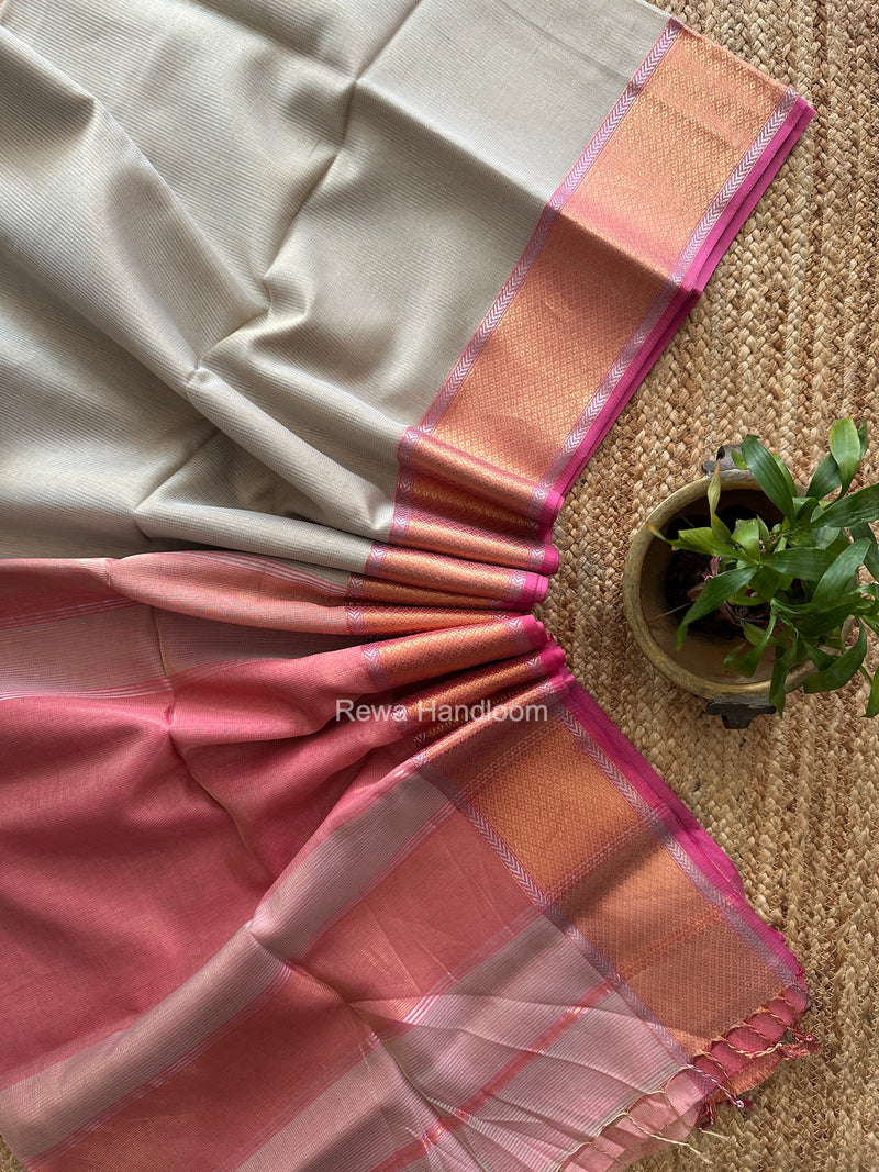 Exclusive Maheshwari Gray Tissue Silk Saree ZTS0194