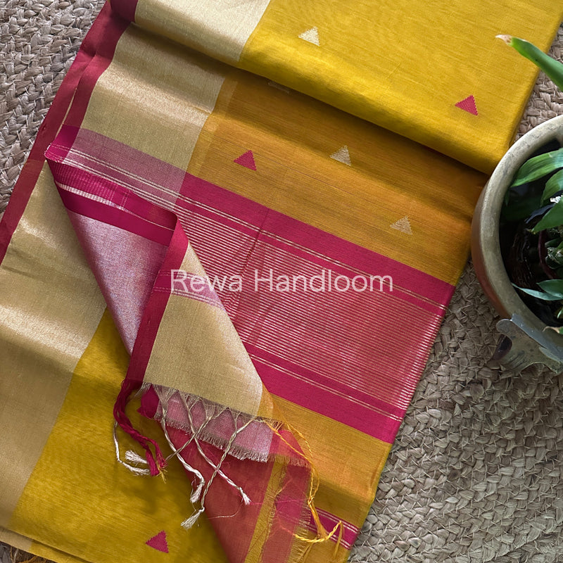 Mustard Yellow Zari Butti ~ Maheshwari Saree-SB03