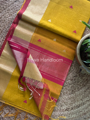 Mustard Yellow Zari Butti ~ Maheshwari Saree-SB03