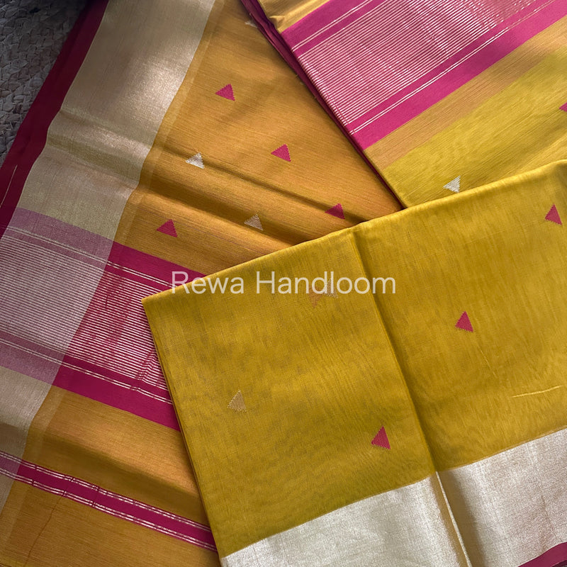 Mustard Yellow Zari Butti ~ Maheshwari Saree-SB03