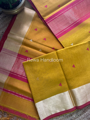 Mustard Yellow Zari Butti ~ Maheshwari Saree-SB03