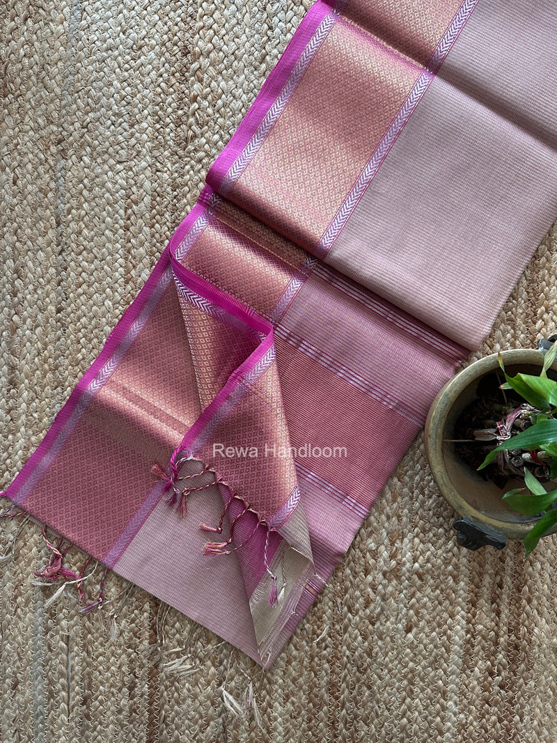 Exclusive Maheshwari Light Onion Pink Tissue Silk Saree ZTS0190