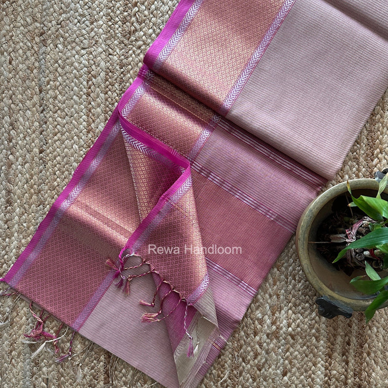 Exclusive Maheshwari Light Onion Pink Tissue Silk Saree ZTS0190