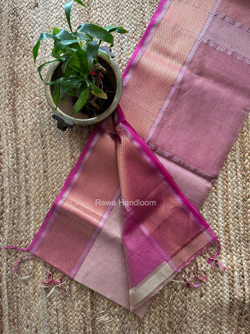 Exclusive Maheshwari Light Onion Pink Tissue Silk Saree ZTS0190