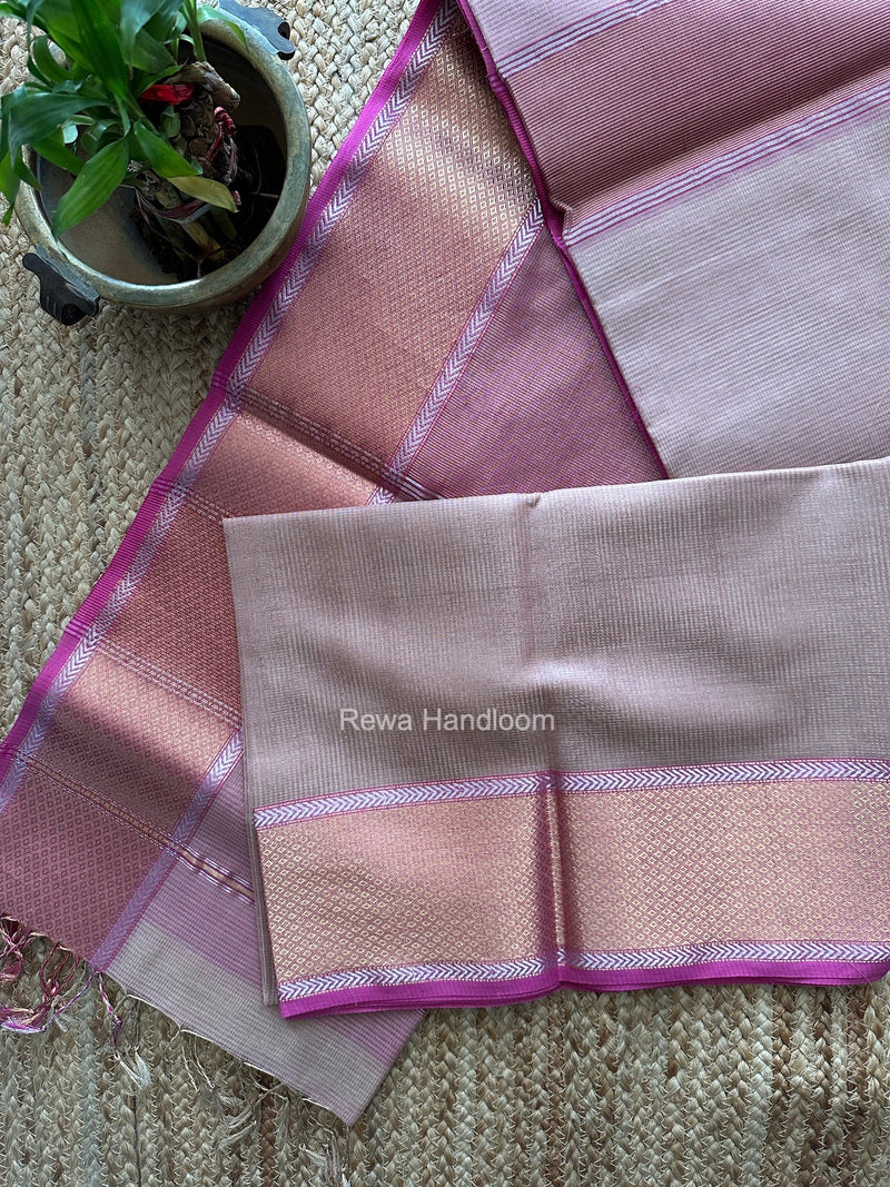 Exclusive Maheshwari Light Onion Pink Tissue Silk Saree ZTS0190