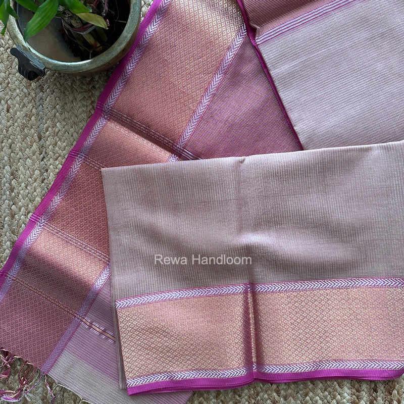 Exclusive Maheshwari Light Onion Pink Tissue Silk Saree ZTS0190