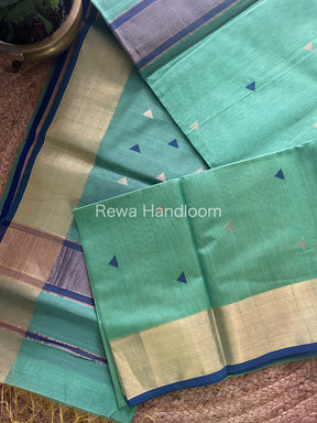 Sea Green Zari Butti ~ Maheshwari Saree-SB21