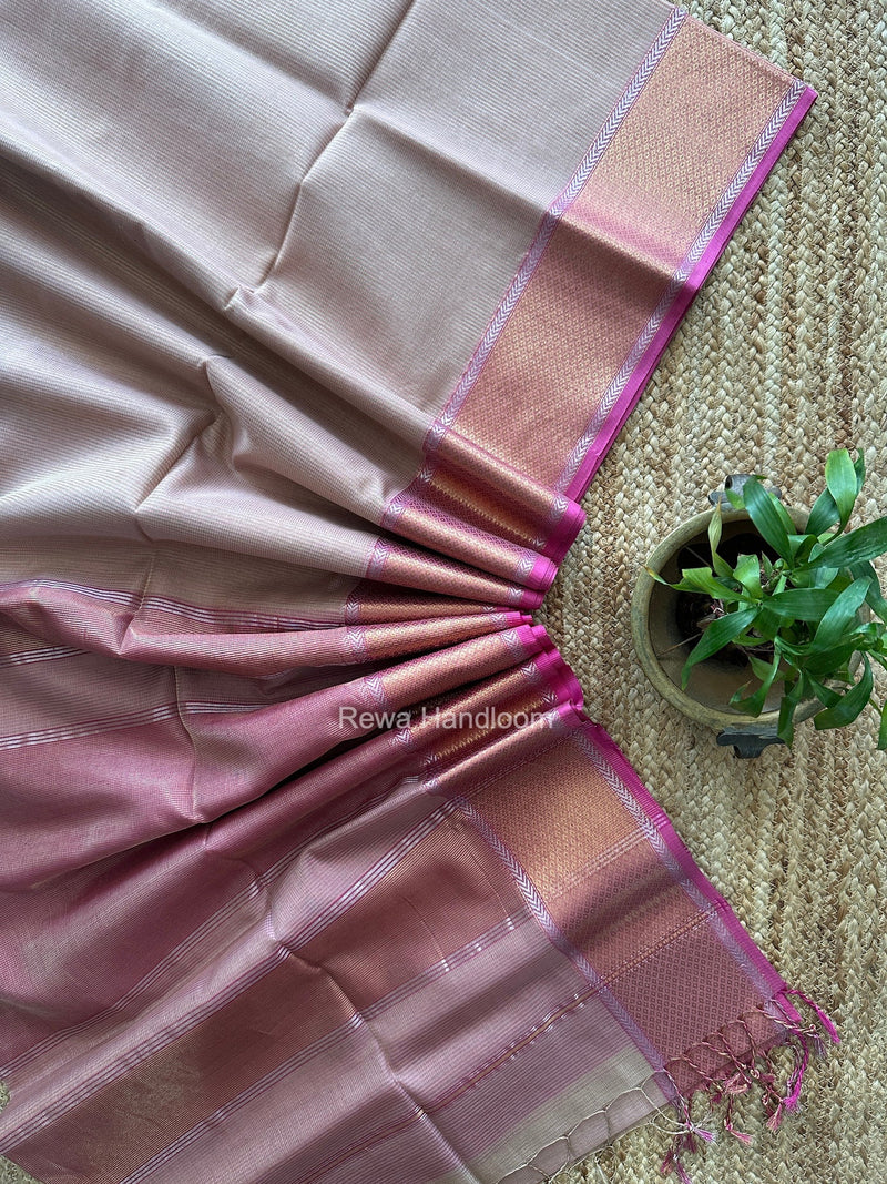 Exclusive Maheshwari Light Onion Pink Tissue Silk Saree ZTS0190