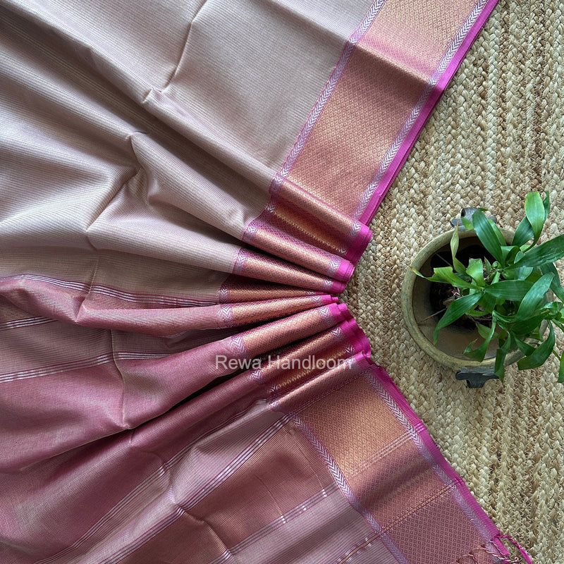 Exclusive Maheshwari Light Onion Pink Tissue Silk Saree ZTS0190