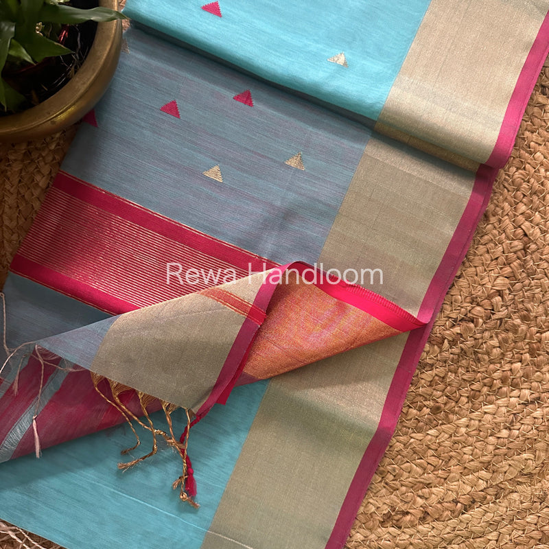 Sky Blue Zari Butti ~ Maheshwari Saree-SB20