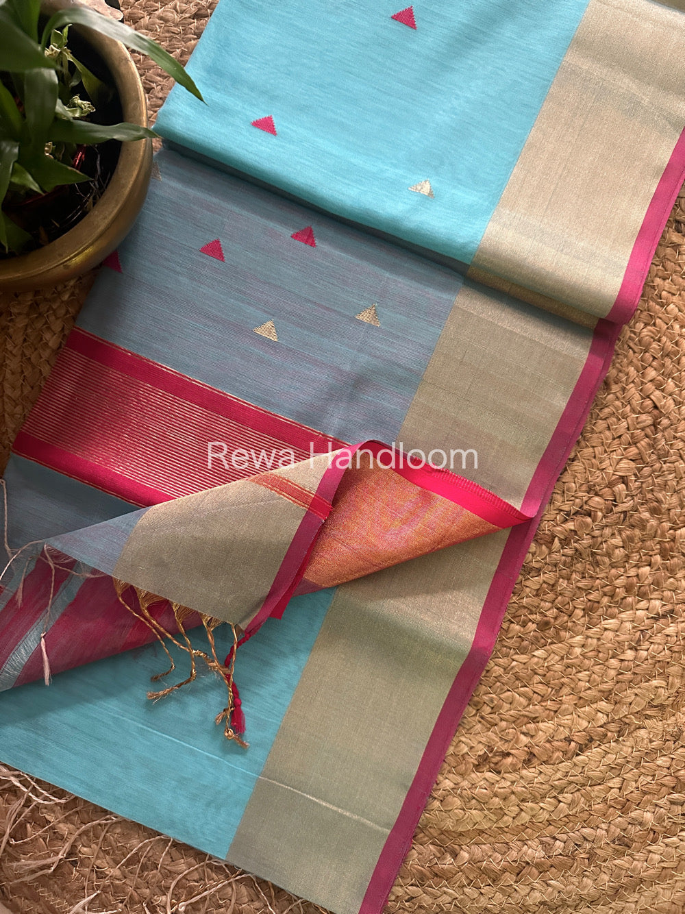 Sky Blue Zari Butti ~ Maheshwari Saree-SB20