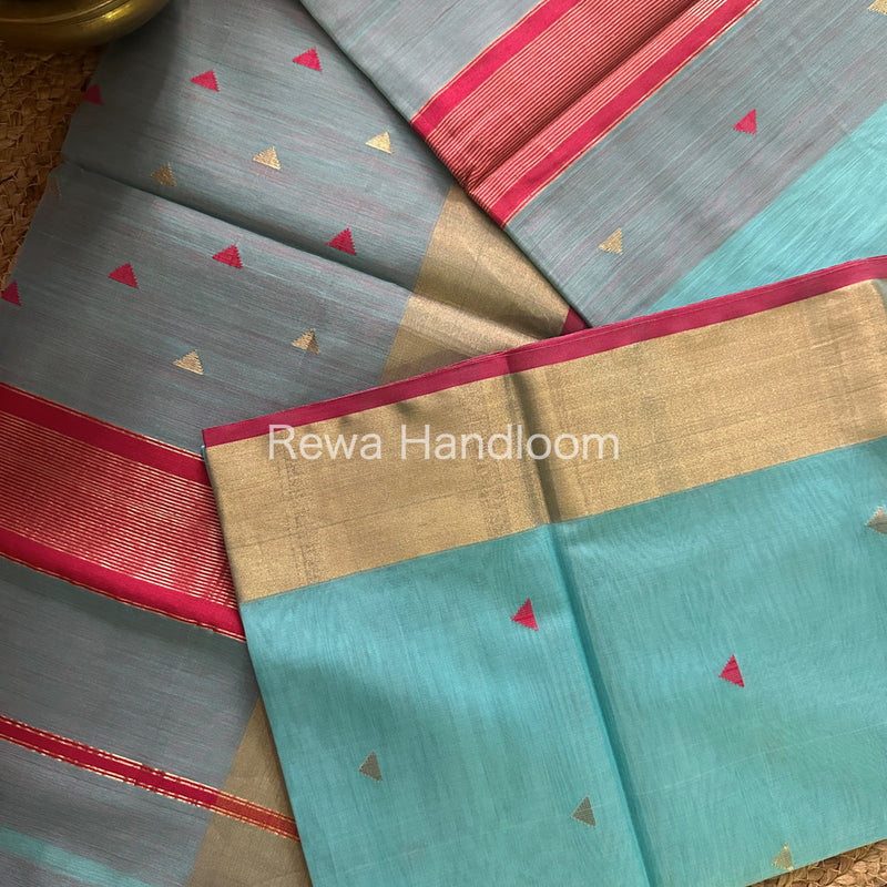 Sky Blue Zari Butti ~ Maheshwari Saree-SB20
