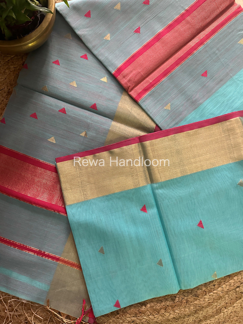 Sky Blue Zari Butti ~ Maheshwari Saree-SB20