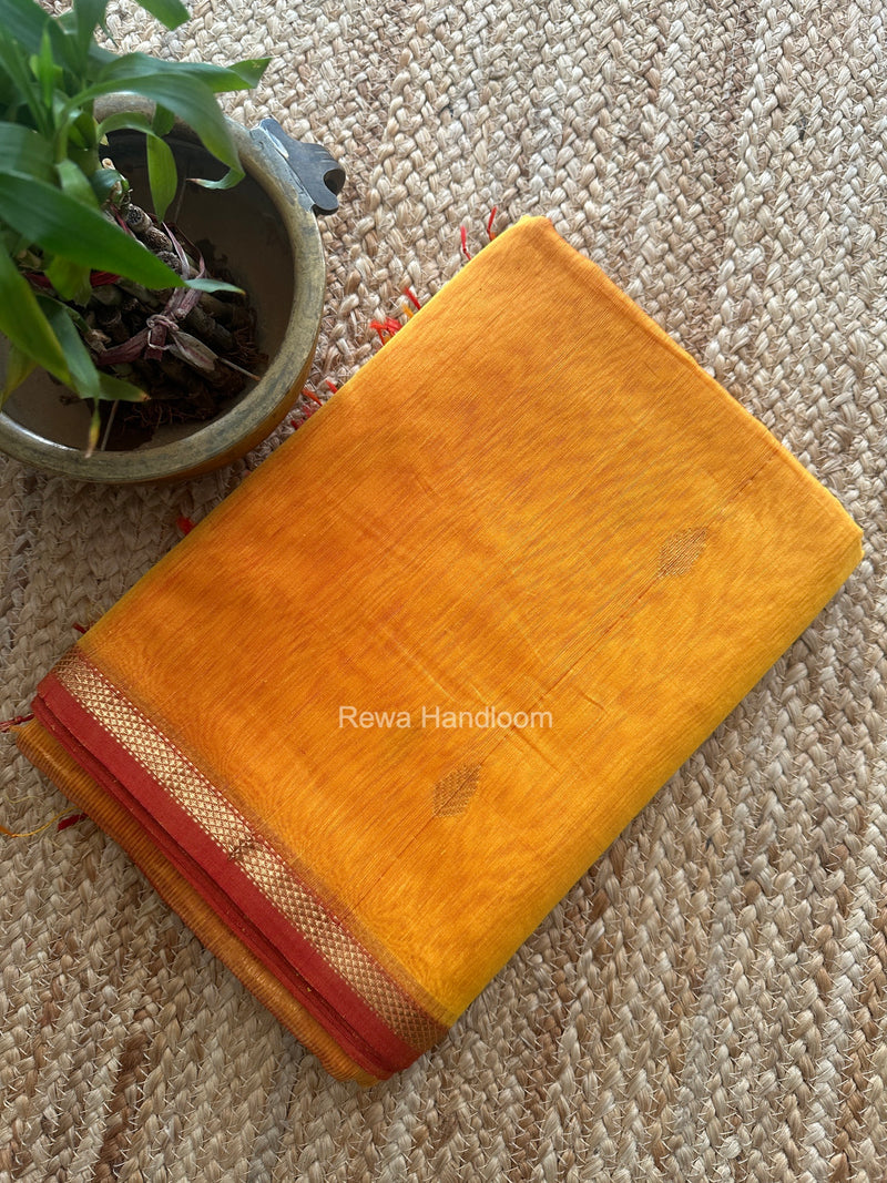Mustard Yellow Lining Butti Shaded Maheshwari Saree SBS0135