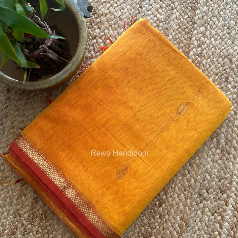 Mustard Yellow Lining Butti Shaded Maheshwari Saree SBS0135