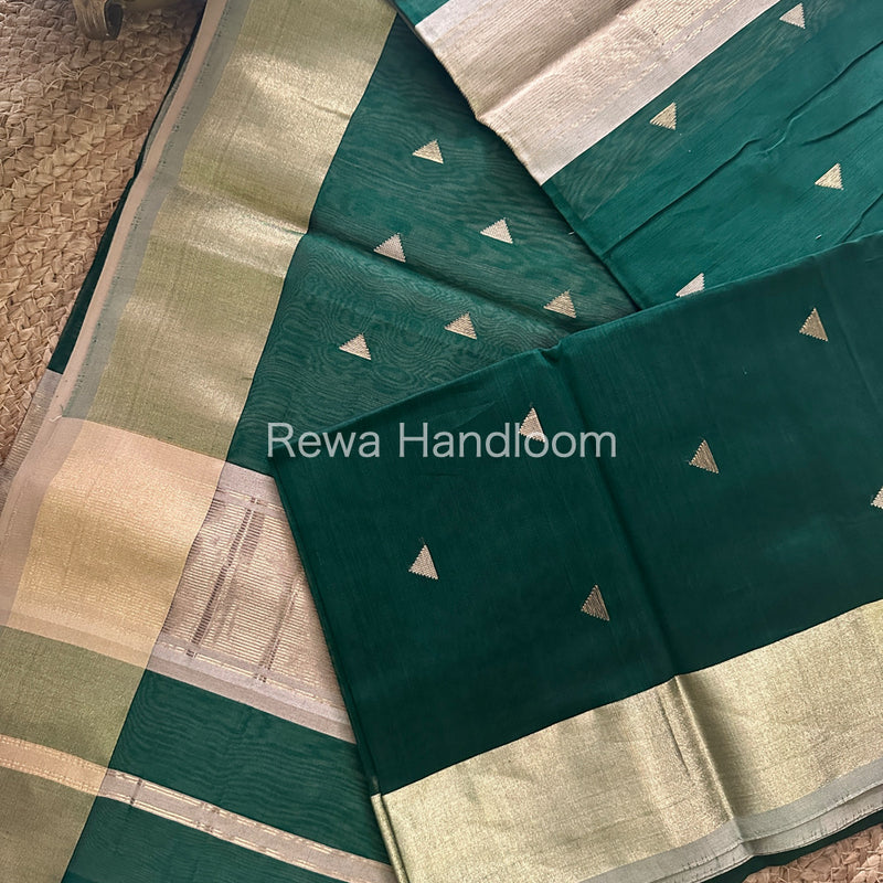 Bottle Green Zari Butti ~ Maheshwari Saree-SB18