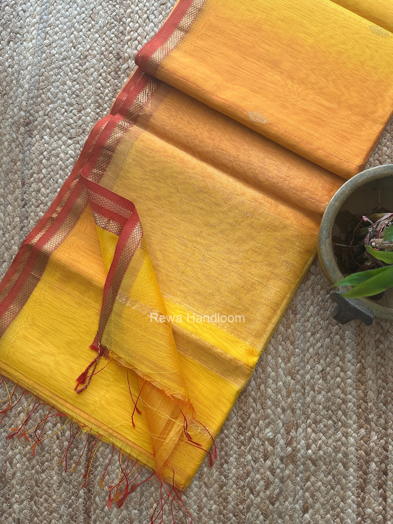 Mustard Yellow Lining Butti Shaded Maheshwari Saree SBS0135