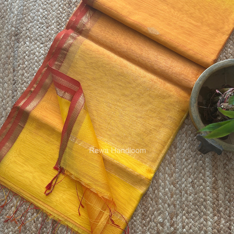 Mustard Yellow Lining Butti Shaded Maheshwari Saree SBS0135