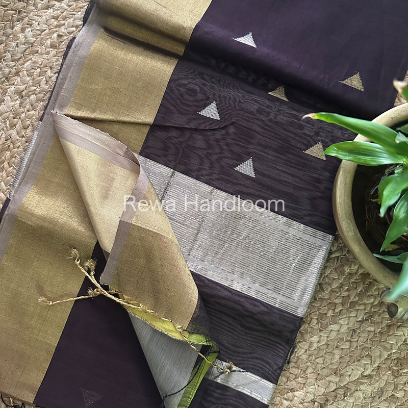 Chocolate Brown Zari Butti ~ Maheshwari Saree-SB16