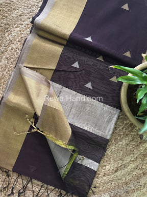 Chocolate Brown Zari Butti ~ Maheshwari Saree-SB16