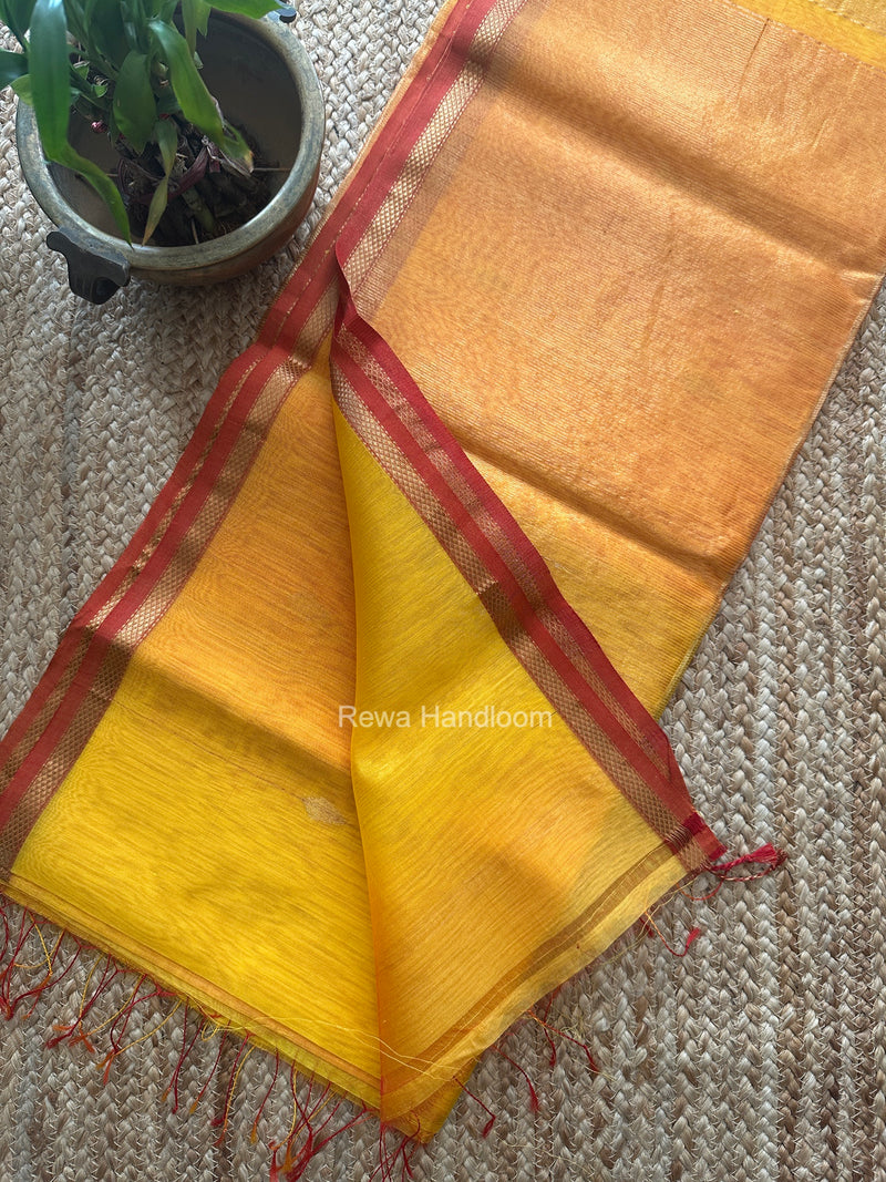Mustard Yellow Lining Butti Shaded Maheshwari Saree SBS0135