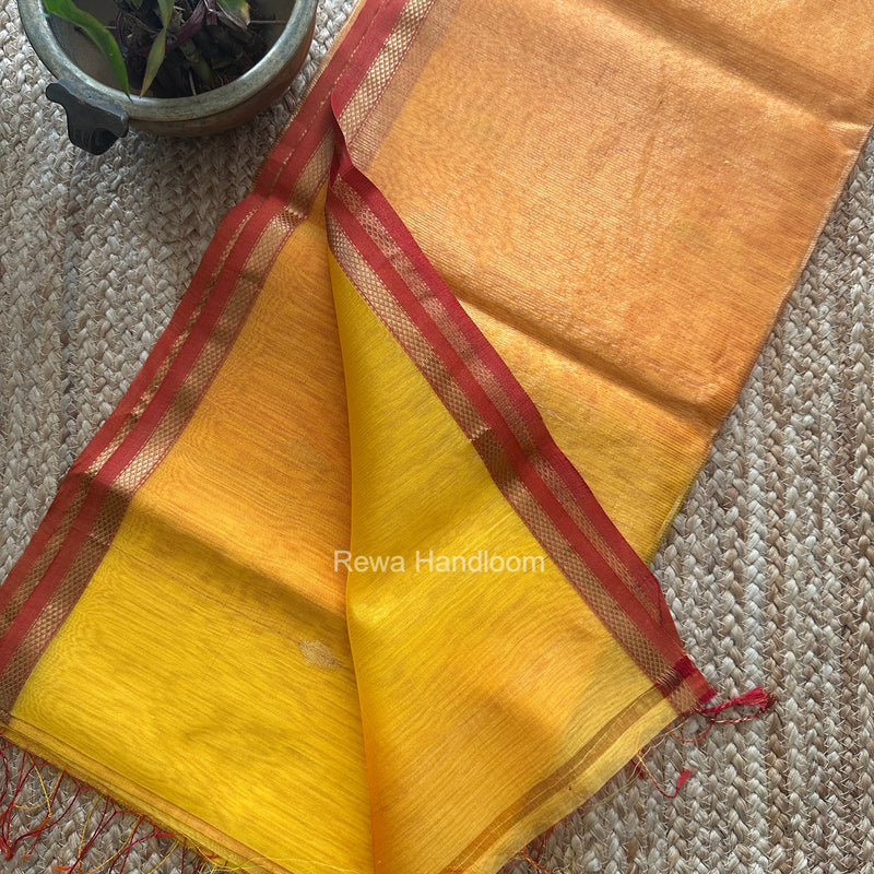 Mustard Yellow Lining Butti Shaded Maheshwari Saree SBS0135