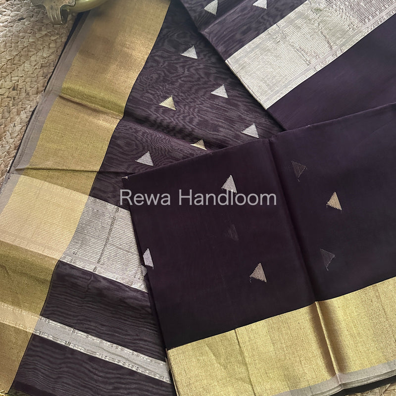 Chocolate Brown Zari Butti ~ Maheshwari Saree-SB16