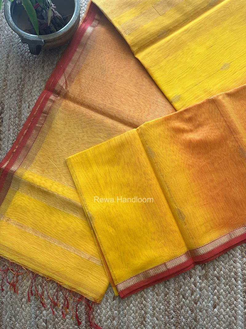 Mustard Yellow Lining Butti Shaded Maheshwari Saree SBS0135