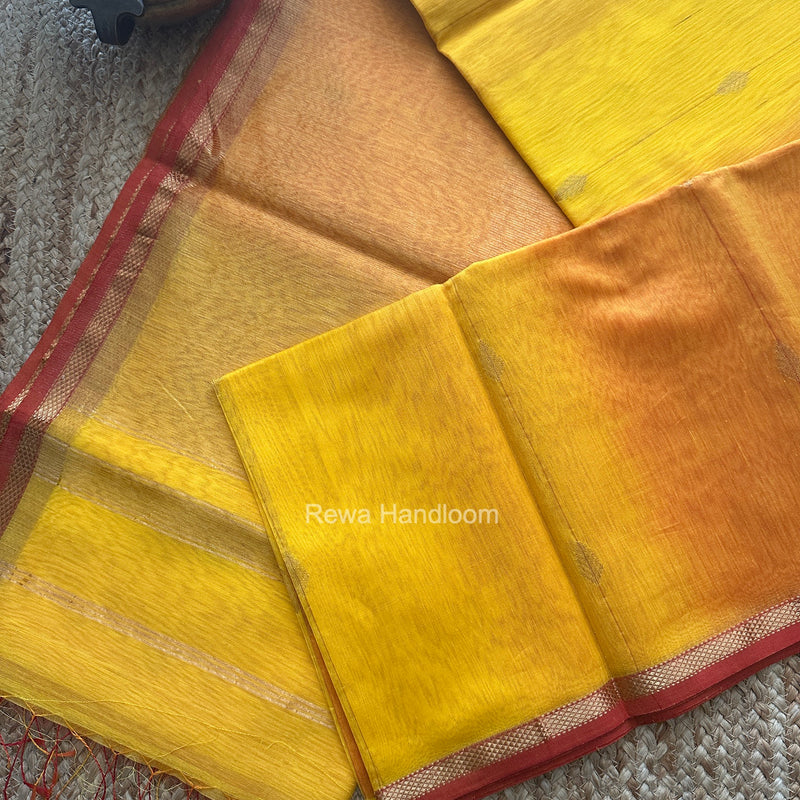 Mustard Yellow Lining Butti Shaded Maheshwari Saree SBS0135