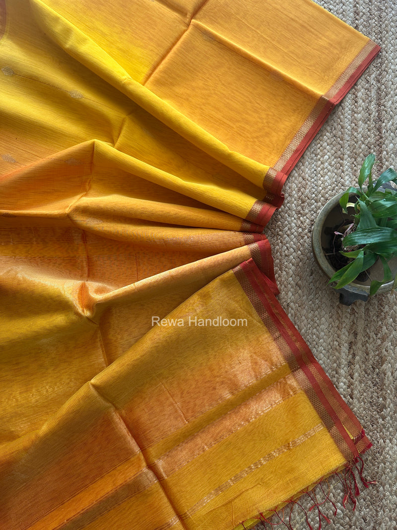 Mustard Yellow Lining Butti Shaded Maheshwari Saree SBS0135