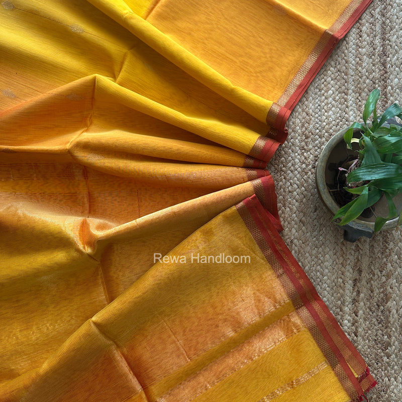 Mustard Yellow Lining Butti Shaded Maheshwari Saree SBS0135