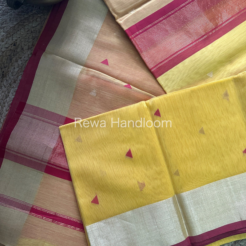 Light Yellow Zari Butti ~ Maheshwari Saree-SB15