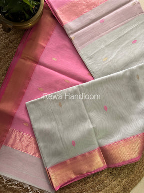 Light Grey Zari Butti ~ Maheshwari Saree-PTB051