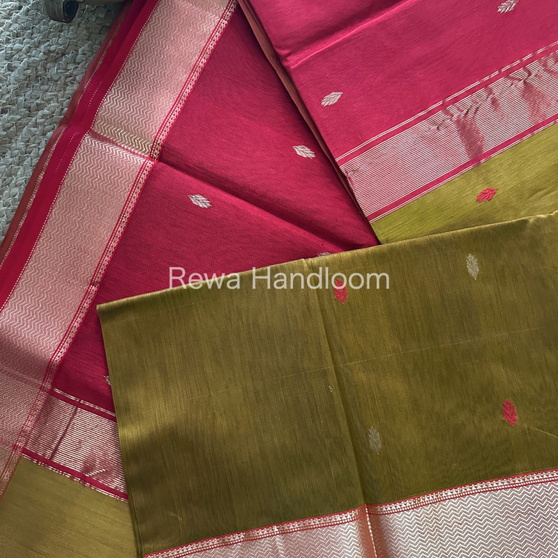 Mehandi Green Zari Butti ~ Maheshwari Saree-PTB082