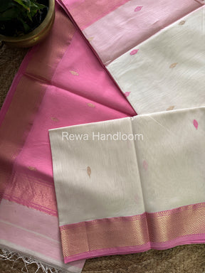 White Zari Butti ~ Maheshwari Saree-PTB053