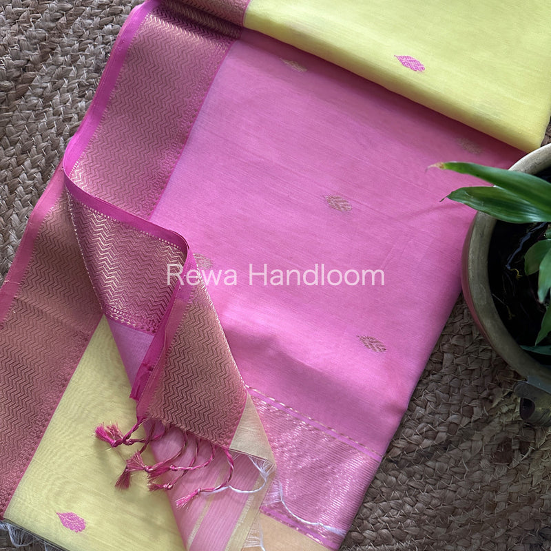  Yellow Zari Butti ~ Maheshwari Saree-PTB054